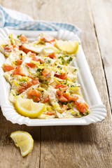 Savory pie with smoked salmon