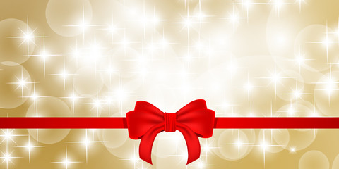 Christmas background with red bow ribbon and snowflakes bokeh background