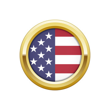 Round gold badge with USA flag