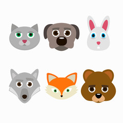 Set of animal faces.