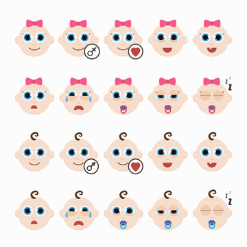 Set of cute baby emoticons.