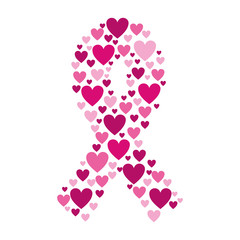 ribbon pink symbol of breast cancer with hearts vector illustration