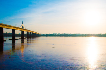 Fototapeta na wymiar Friendship Bridge Thailand - Laos Mukdahan ,Sun rise
