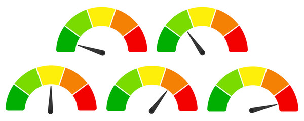 Bewertung Barometer Umfrage Werte Neutral von grün bis rot in fünf Stufen - obrazy, fototapety, plakaty