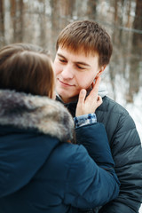 Loving couple in winter vacations