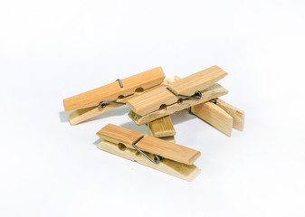 Wooden five clothespins isolated on white background, Wooden Cloth Pegs
