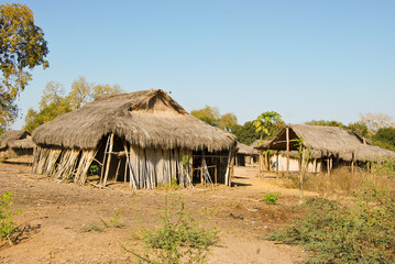 Fototapeta na wymiar Typical malagasy village - african hut, poverty in madagascar
