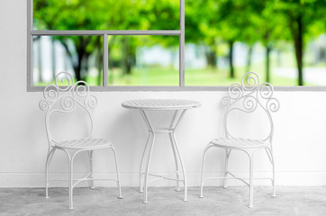White tables and chairs