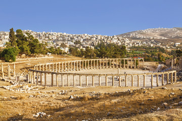 Fototapeta na wymiar Forum in the ancient Roman city of Gerasa, Jerash, Jordan
