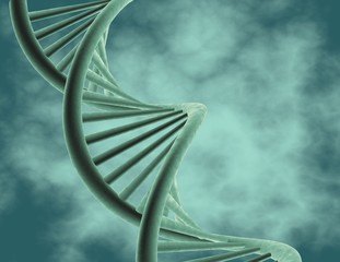 DNA helix on blue background abstract 3D rendering.