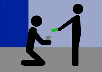 Passant spendet Bettler Geld