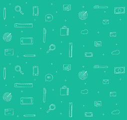 Icons background vector illustration, set of sketch doodle icons backdrop line outline style for analytics, finance or statistics design