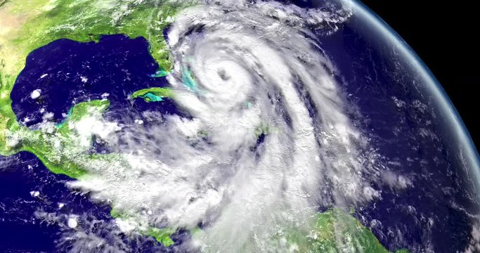 Huge hurricane approaching Florida, USA, viewed from space. 3D animation. Elements of this image furnished by NASA. 