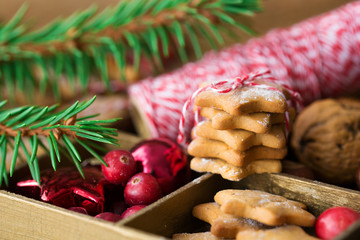 Christmas gingerbread cookies with festive decoration