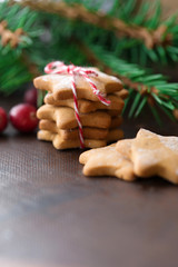 Christmas gingerbread cookies with festive decoration