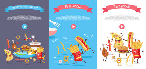 Set of Fast Food Flat Style Vector Web Banners 