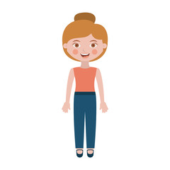 woman with collected hair and jeans vector illustration