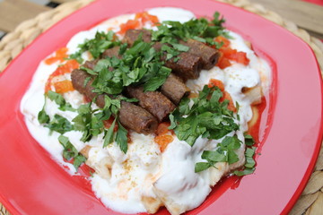 Turkish food meatball with yogurt