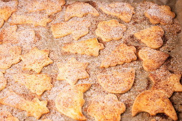 Closeup of different cookies on the baking sheet
