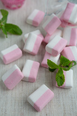 Sweets, Dessert marshmallow, candy in a glass on a light background
