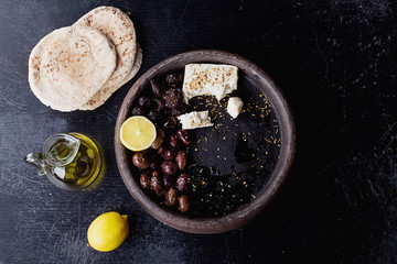 Variety of Greek olives with Feta
