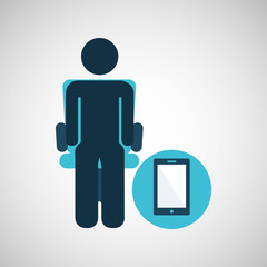 silhouette sitting business smartphone icon vector illustration eps 10