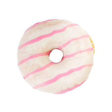 Strawberry donut isolated on white background.