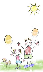 Pareja de niños felices con globos 2.