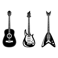 acoustic and electric guitars set. Vector illustration.