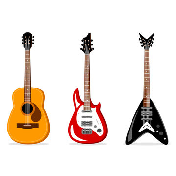acoustic and electric guitars set. Vector illustration
