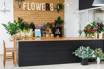Door stickers Flower shop Flower shop interior, small business of floral design studio