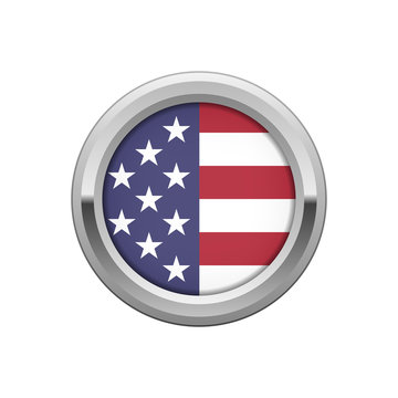 Round silver badge with USA flag