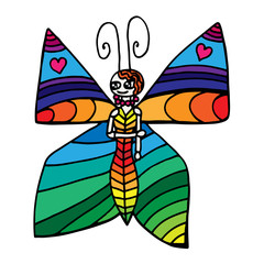 Colorful butterfly for tattoo, coloring book