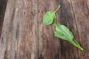 Chinese kale fresh vegetable on wooden table background, Top view