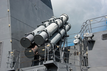 Military equipment, missiles launcher on the modern warship  © Vadim
