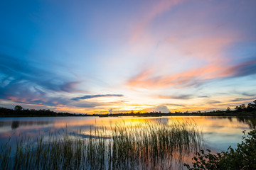 sunset on the lake landscape