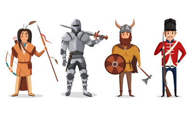 Warrior knight with sword and viking soldier