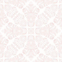 Seamless oriental pattern in the style of baroque. Traditional classic ornament. Light pink and white pattern