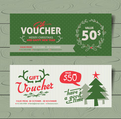 Christmas and New Year hand drawn style gift voucher vector template