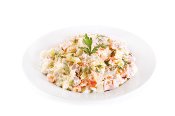 plate of traditional russian salad olivier