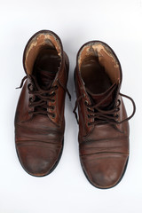 Brown leather shoes upper view