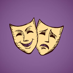Comedy and tragedy theatrical masks. Vector illustration