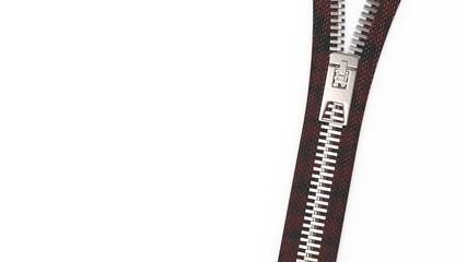3d rendering close up zipper texture on isolated background with