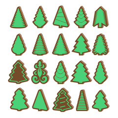 Christmas cookies and gingerbread. Silhouette of a Christmas tree with shadow on white background. Vector illustration.