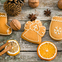 Winter composition with gingerbread cookies