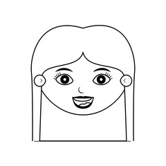 front face teen silhouette with long hair vector illustration