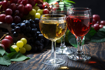 assortment of wine on wooden table, closeup