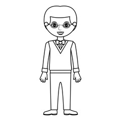 elderly man silhouette standin with bowtie vector illustration