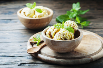 Sweet ice cream with mint