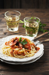 Italian spaghetti with prawns